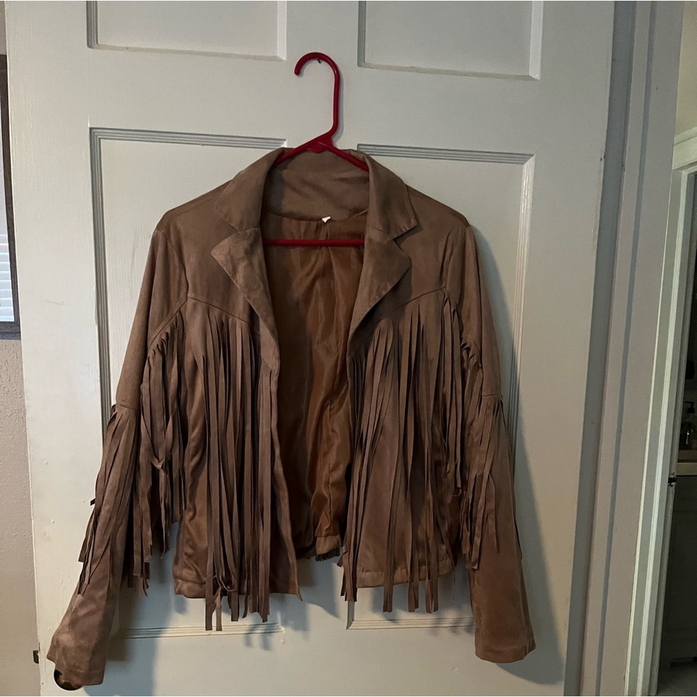 Velour brown fringe jacket size x large